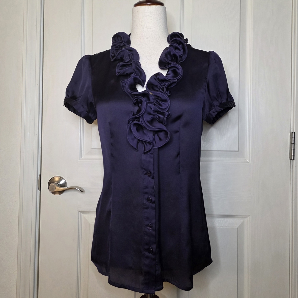 Spense Purple Button Down Ruffle Blouse - image 1